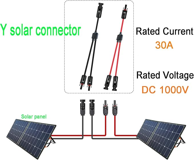 Solar Y Connector,Solar Y Branch Parallel Cable,Solar 1 to 3 Male Female Connector Adapter,10AWG 45A Waterproof IP68 40CM Cable,for Solar Panels,Solar Cells (MFFF&FMMM, 1 Pair)