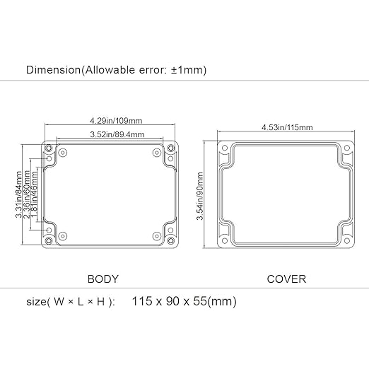 LeMotech ABS Plastic Electrical Project Case Power Junction Box, Project Box Black 4.5" x 3.5" x 2.2" (115 x 90 x 55 mm)(Pack of 2)