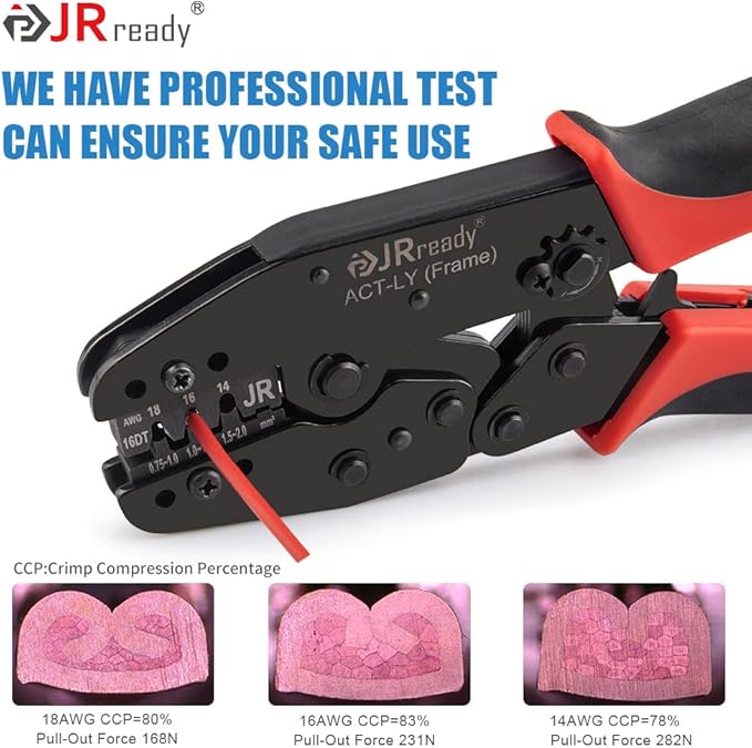 JRready Deutsch Crimp Tool ACT-LY-16DT with 2 3 4 6 8 12Pin DT Connector 1Kit 35Pairs Stamped Contacts, 3 PCS deutsch pin removal tools ST6341-16DT