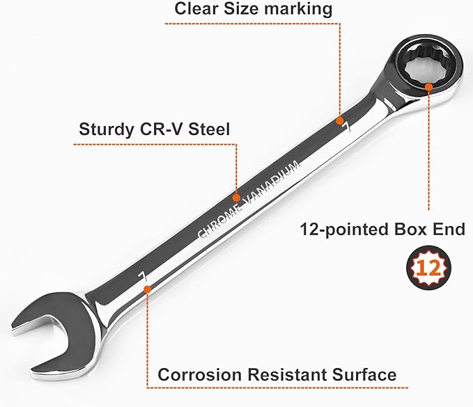 Egofine 7mm Wrench and 9mm Ratchet wrench, Metric Ratcheting Wrench Set, Industrial Grade Gear Spanner with 12 Point Box End, 72-Teeth Ratchet, Chrome Vanadium Steel