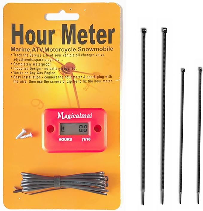 Inductive Hour Meter for Gas Engine Generator Lawn Mower Pressure Washer Marine ATV Boat Outboard Motor Dirt Bike Motorcycle Waterproof Hr Meters - Red