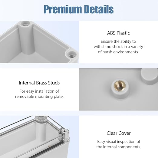 LeMotech Junction Box IP67 Waterproof Dustproof Electrical Box Project Box DIY Enclosure Gray with Transparent Clear Cover, External Size 9.8x3.1x2.8in (250x80x70mm)