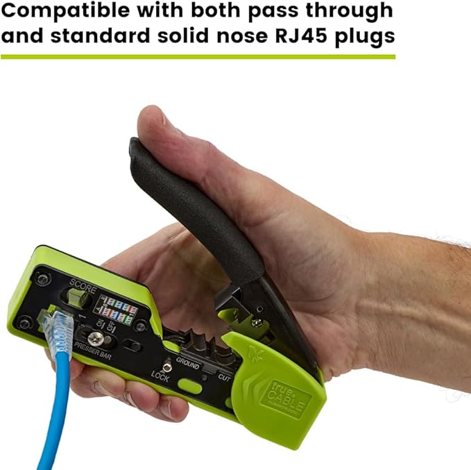 trueCABLE Crimp Tool for Pass Through RJ45 All-in-One Ethernet Tool: Crimp, Cut, Score - Works with Cat5e, Cat6, Cat6A Shielded and Unshielded Connectors