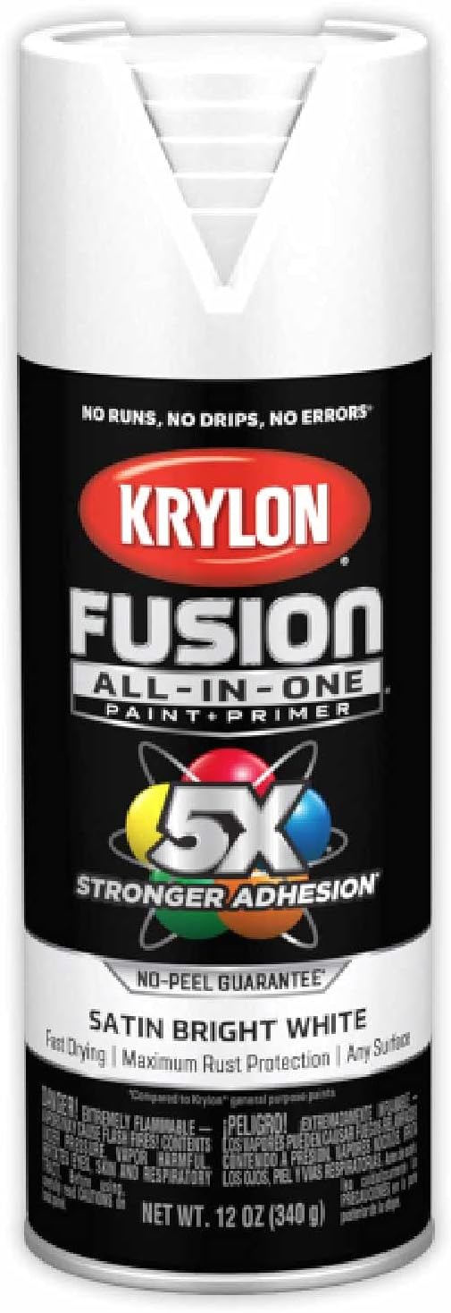 Krylon K02734007 Fusion All-In-One Spray Paint for Indoor/Outdoor Use, Satin Bright White, 12 Ounce (Pack of 2)