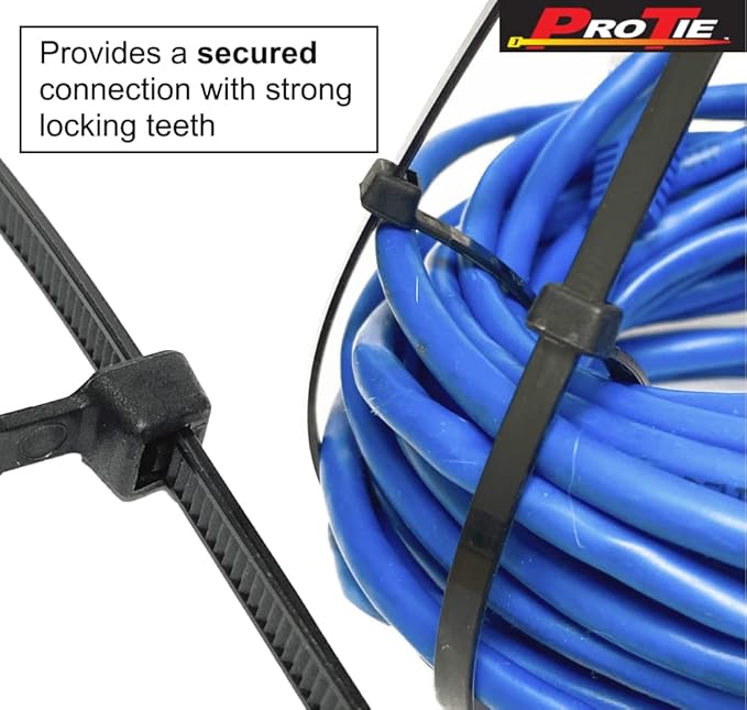 Pro Tie Standard Duty, Self-Locking UV Nylon Cable Wire Ties for Indoor and Outdoor Use | 14.6-Inch, 50 lbs. Tensile Strength, UV Black Nylon, 100-Pack (PN: B14SD100)