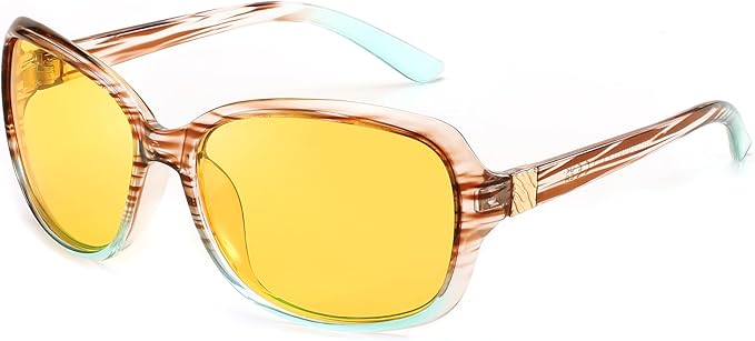 FEISEDY Classic Womens Night Glasses Driving Anti Glare Wrap Around Yellow Sunglasses B2548