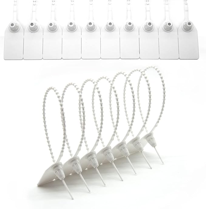 100 Pcs Fire Extinguisher Tags,Security Retail Anti-Theft Self-Locking Shoe Tag,Anti-Tamper Disposable Plastic Seals 250mm Length (White)