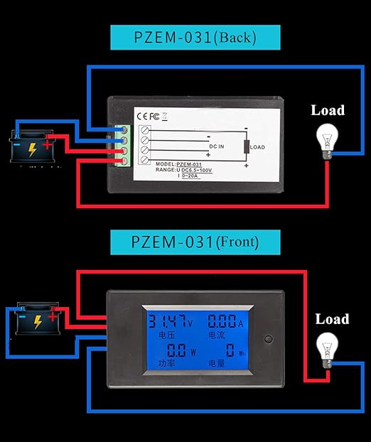 HiLetgo DC 6.5-100V 0-20A LCD Display Digital Ammeter Voltmeter Multimeter Current Voltage Power Energy Battery Monitor Amperage Meter Gauge with Built-in Shunt
