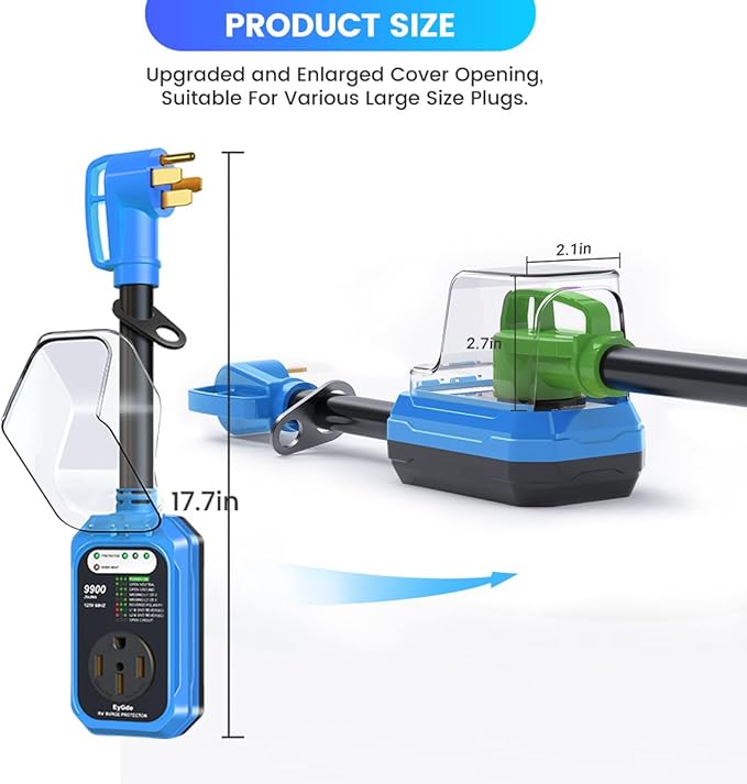 EyGde RV Surge Protector 50 Amp Waterproof, RV Circuit Analyzer with Full Electrical Protection, Power Plug Adapter Protectors for 50amp Camper Travel Trailer Accessories