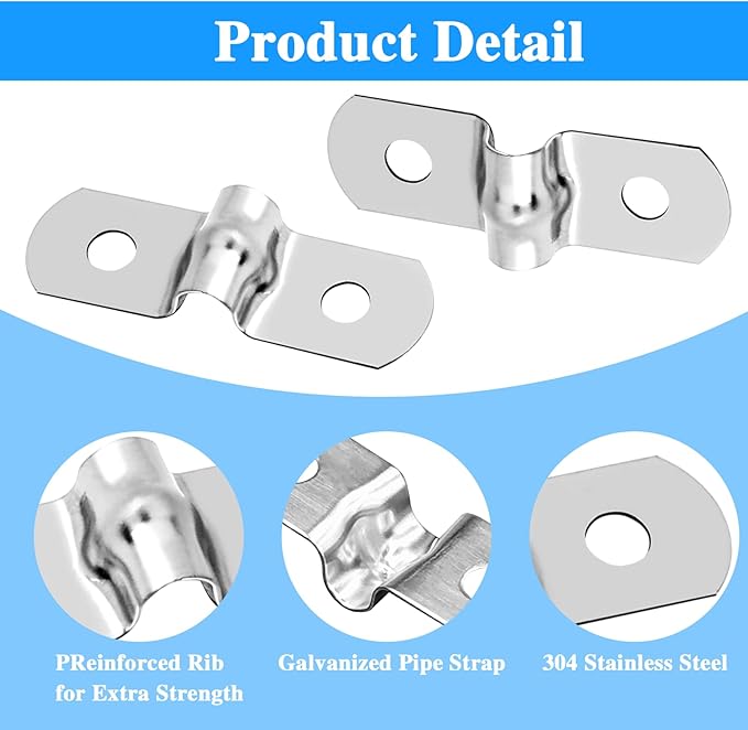 50Pcs M5 Wire Shelf Clips Stainless Steel Rigid Tube Strap Two Hole Strap U Bracket Tube Strap Clamp for 0.2 Inch OD Hose Heavy Duty Tube Strap Tension Clip