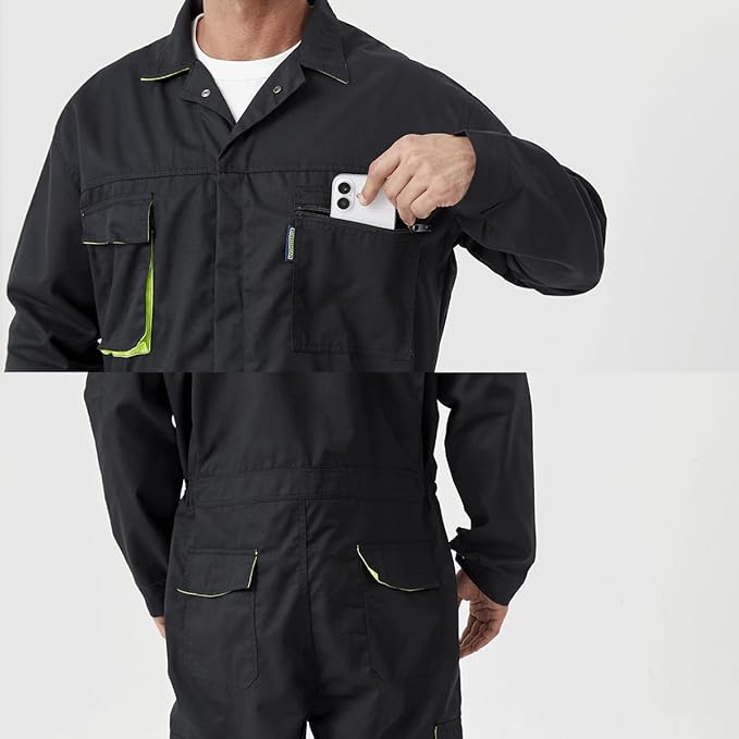 Men's Work Coverall Long Sleeves Overalls Mechanics Coveralls Workwear Jumpsuit with Multi Pockets