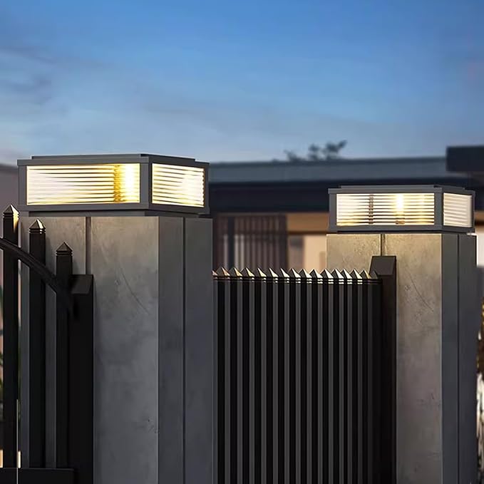 Solar Outdoor Post Light Modern Solar Column Lights Luxury Fence Deck Post Cap Light with IP65 Waterproof Pillar Lights Outdoor for Flat Surface Patio Garden Decoration Column Lamp