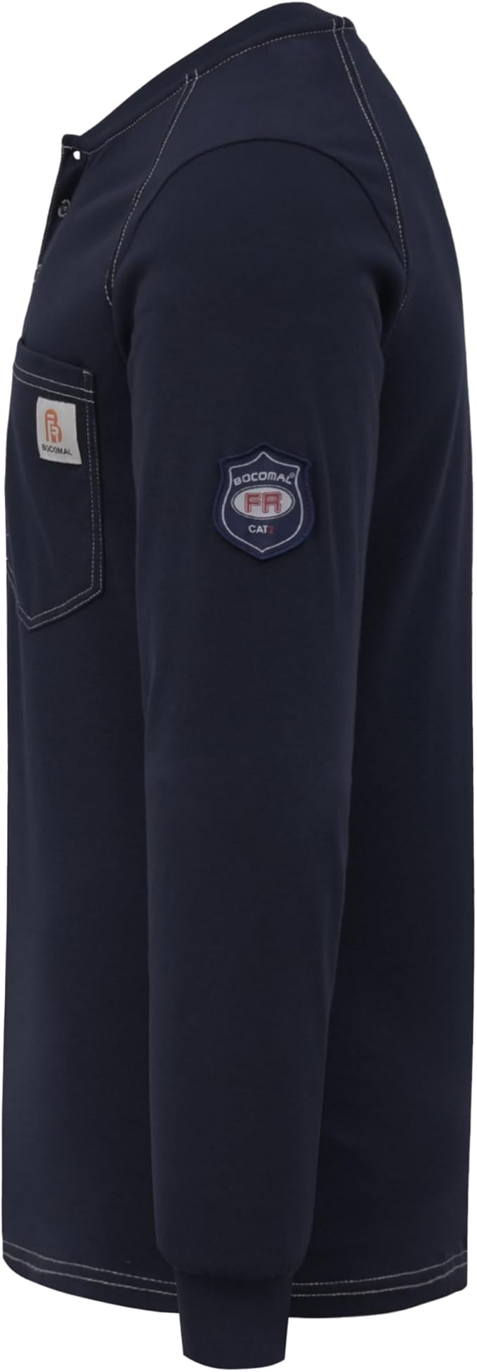 BOCOMAL Men's FR Henley Shirt Flame Resistant 5.5oz Cotton Long Sleeve Workwear UL NFPA2112 CAT2 Welding Tee