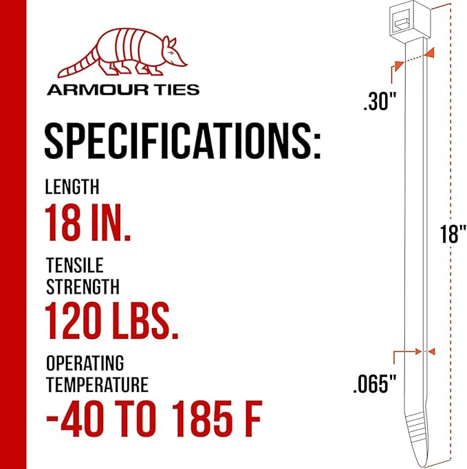 21-inch Black Zip Ties Heavy Duty UV Resistant Nylon Cable Ties, 120lb Tensile Strength, 100-Pack - Durable Wire Ties, Heavy Duty Tie Straps Indoor and Outdoor Cable Management Solution by ARMOUR TIES