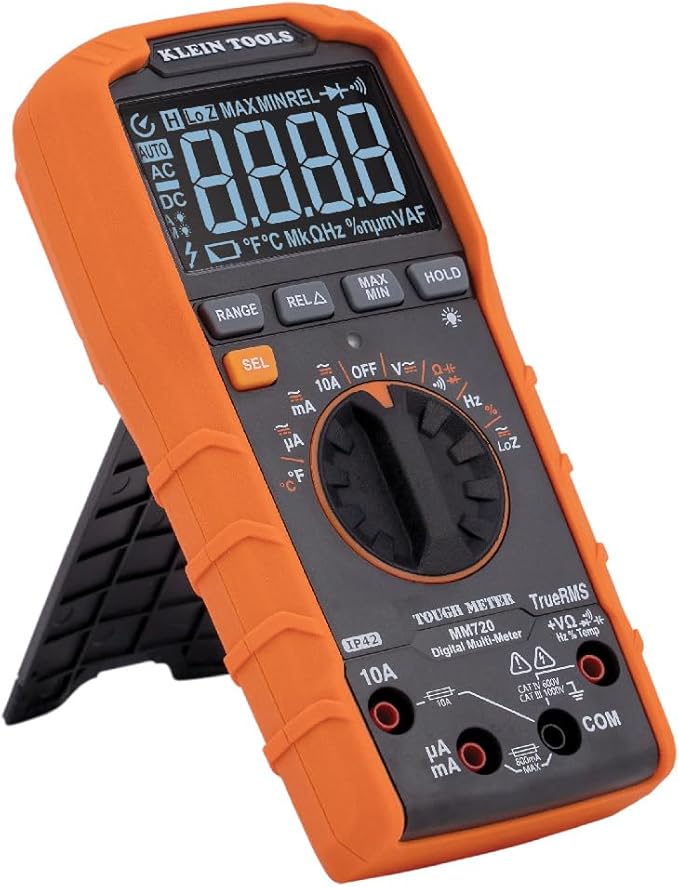 Klein Tools MM720 Digital Multimeter, Auto-Ranging TRMS, Low Impedance (LoZ), 1000V AC/DC Voltage, 10A AC/DC Current, 60 MOhms Resistance