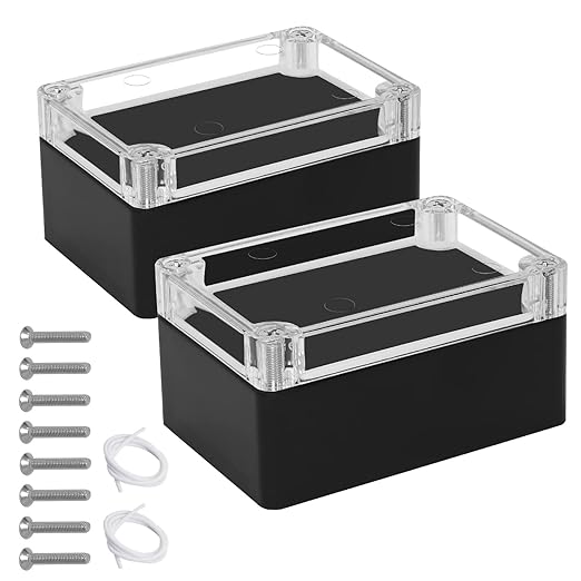 LeMotech Junction Box with Clear Cover IP65 Waterproof Project Box Dustproof ABS Plastic Electrical Project Boxes Universal Enclosure, Black 3.9"x 2.6"x 1.9"(100x68x50mm)(Pack of 2)