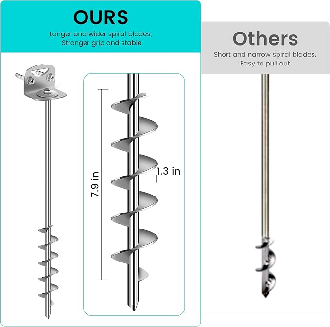 25" Ground Anchors Screw in, Mobile Home Anchors with Upgraded Wider Spiral Blades, Earth Shed Anchor High Wind Heavy Duty for Graden, Storage Shed, Trampoline, Carports, Swing Set(Silver-4x25in)
