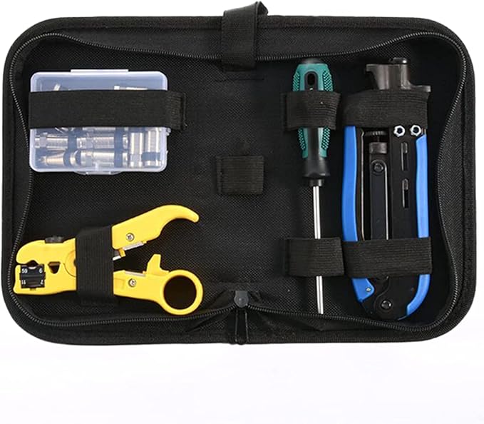 Coax Cable Crimper Tool Kit, Coaxial Compression Tool for rg6 rg59 rg11 with 1 Wire Stripper, 10pcs F Male rg6 Connectors And 10pcs Female to Female rg6 Connectors, 1 Screwdriver