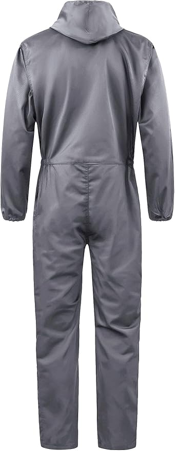 Men's Long Sleeve Zip-Front Coverall Lightweight Work Coveralls Mechanic Overall Jumpsuit with Hood