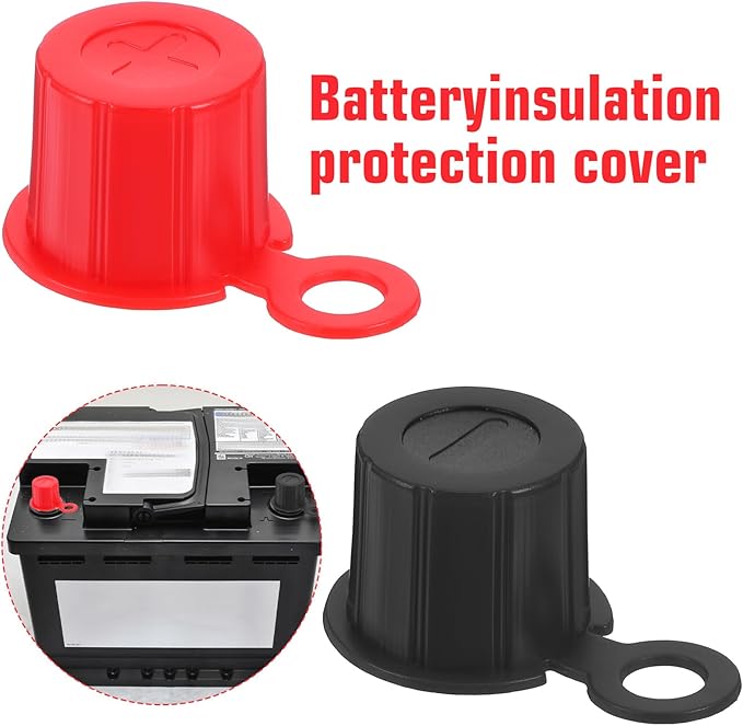 4 PCS Battery Terminal Covers, Top Post Plastic Battery Post Cap, Batterys Terminal Insulating Protector, Red & Black Rubber Insulating Caps with Washers