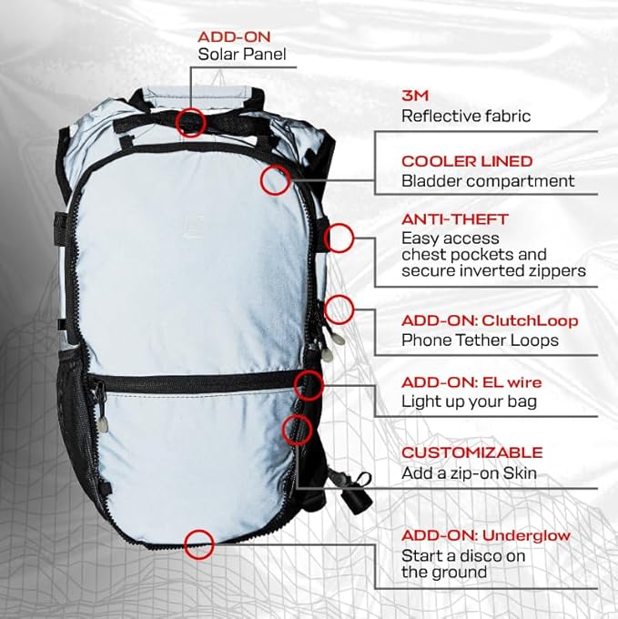 RAVERUNNER® Anti-Theft Hydration Backpack | Festival Approved Rave Backpack for Concert Goers, Leak-Free Festival Water Backpack for EDC, Rave Hydration Pack