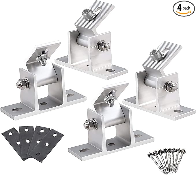 Adjustable Solar Panel Tilt Mount Bracket Base Solar Panel Roof Mount Stand Tilt Angle 10°-60° Individually Flat Roof Mount Holder for Roof Boat Flat Surface Installation