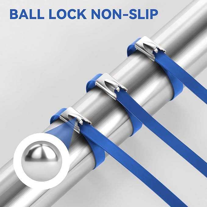 Blue Metal Zip Ties Heavy Duty 11.8 inch for Outdoor Use, Stainless Steel Epoxy Coated Cable Chain Link Fence Zip Ties, Durable Metal Wire Ties Strap UV Resistant
