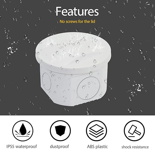 LeMotech Junction Box, Electrical Box IP55 Water Resistant Dustproof ABS Plastic Project Enclosure for Electronics White, External Size D2.9 x H1.7 inch