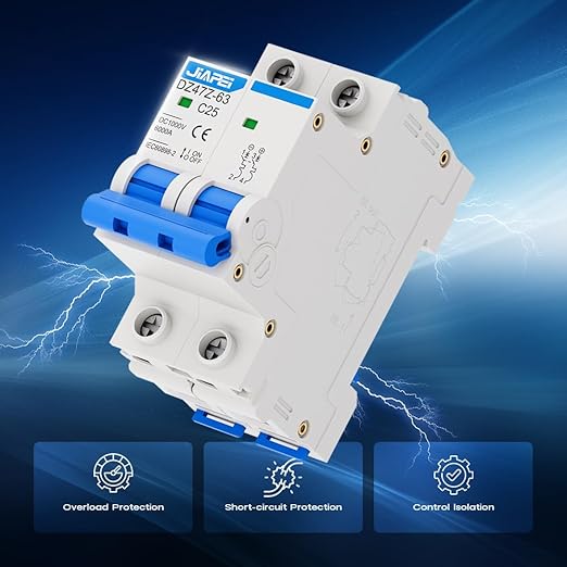 DC Miniature Circuit Breaker, 1000V 2 Pole 25 Amp Isolator for Solar PV System, Thermal Magnetic Trip DIN Rail Mount, C25 DC Disconnect Switch