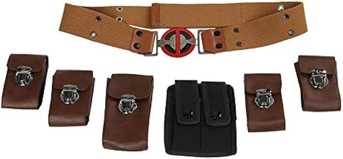 Adult Men Wade Costume Belt with Pouches Bag Brown Leather Adjustable Waist Belts Halloween Cosplay Props (Medium)