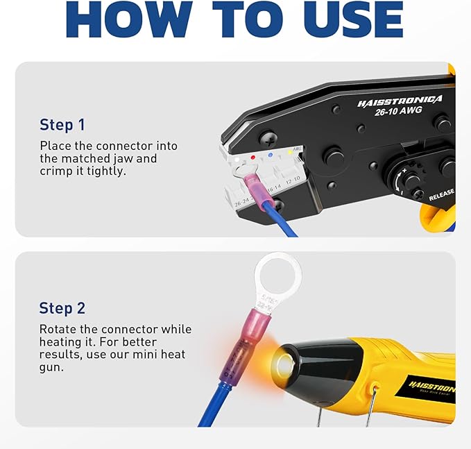 haisstronica Crimping Die for Heat Shrink Connectors,26-10 AWG