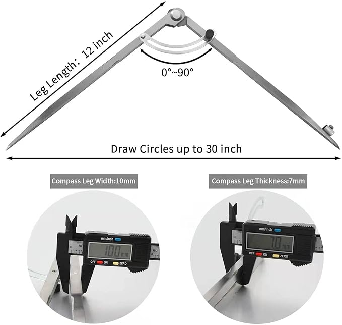 Pencil Compass 12 inch, Precision Woodworking Compass with Wing Divider and Pencil Holder, Metal Compass Ideal for Geometry Drafting and Technical Drawing, Engineering and More