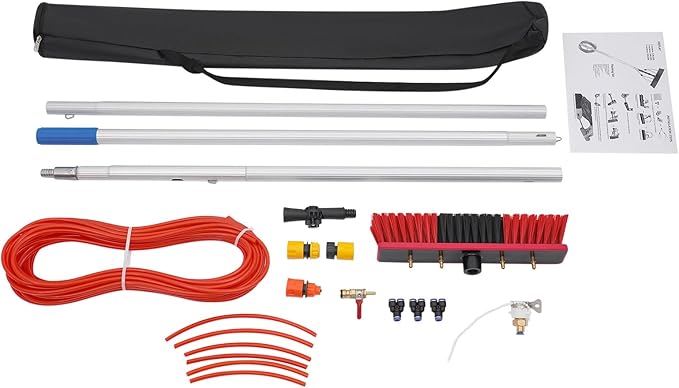 Reach Solar Panel Cleaning Brush Kit, 14" Width Cleaning Brush, Window Washing Equipment Kit with Telescopic Pole 65ft Water Hose Ideal for Snow Removal Windows Boats RVs Decks (9.84ft)