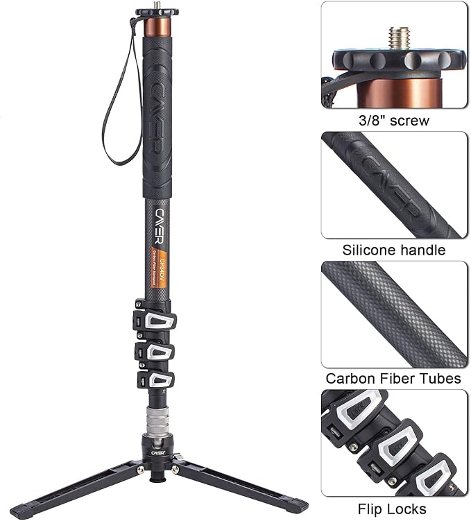 Cayer Carbon Fiber Monopod Leg, 68 Inch Camera Telescopic Video Monopod Tube with Feet, Compatible for DSLR Cameras and Camcorders