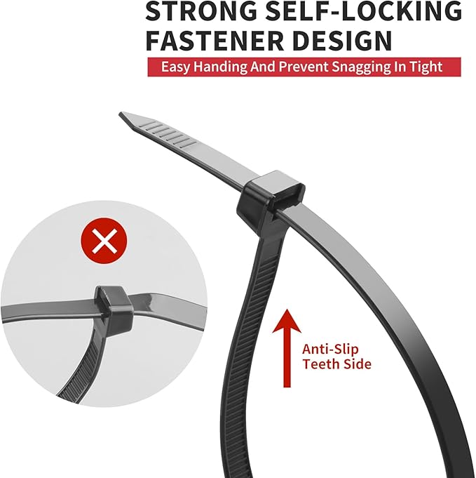 Zip Ties Heavy Duty, BethTie 500 Pack (8Inch) Black Cable Ties, Self-Locking Plastic Wire Ties with 120lb Tensile Strength, Black Nylon Zip Ties for Indoor