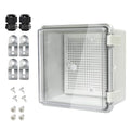 Junction Box IP65 Waterproof ABS Plastic Enclosure Hinged PC Clear Cover Electrical Project Box with Mounting Plate, Wall Brackets, Cable Glands 5.9" x 5.9" x 3.5"(150 * 150 * 90)