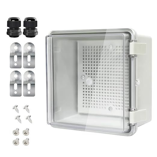 Junction Box IP65 Waterproof ABS Plastic Enclosure Hinged PC Clear Cover Electrical Project Box with Mounting Plate, Wall Brackets, Cable Glands 5.9" x 5.9" x 3.5"(150 * 150 * 90)