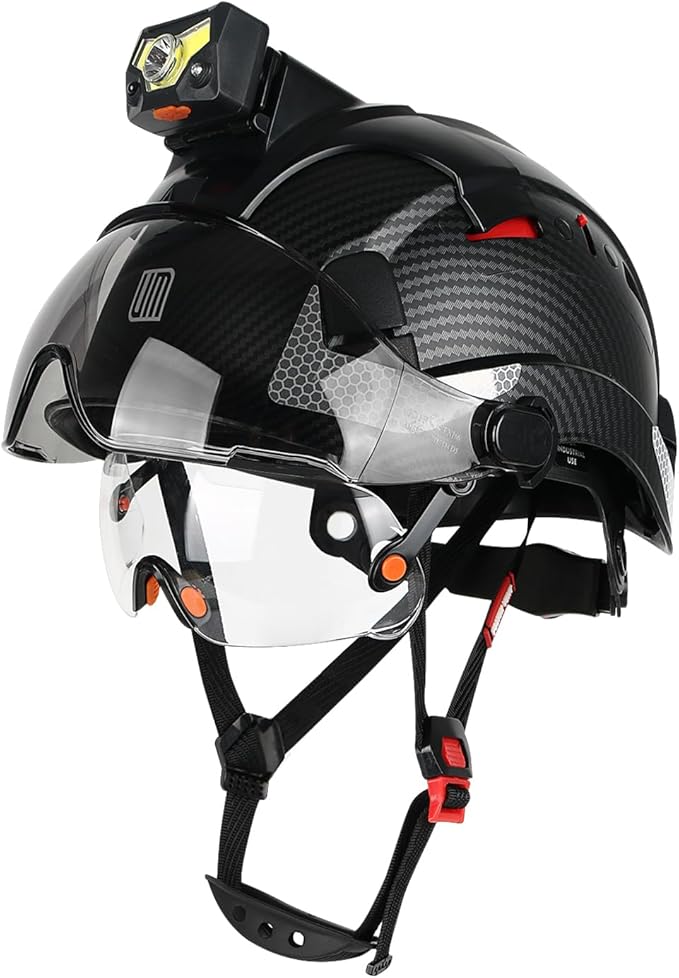 Safety Helmet Hard Hat with Detachable Headlamp Light and Visor Construction Hardhats for Men ANSI/ISEA Z89.1 Certified