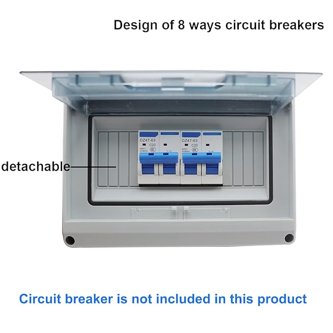 smseace Distribution Protection Box, ABS Plastic Transparent Cover Waterproof Distribution Box IP65, for Indoor Wall Circuit Breaker (8 Way)