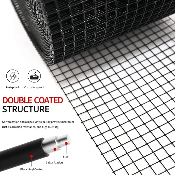 6-inch * 100 Foot Solar Panel Protective net, Black PVC Coated Rolled net, with 70 Sets of Fasteners, Anti cat/Squirrel/Bird Intrusion Solar Panel Internal Welding Protective net