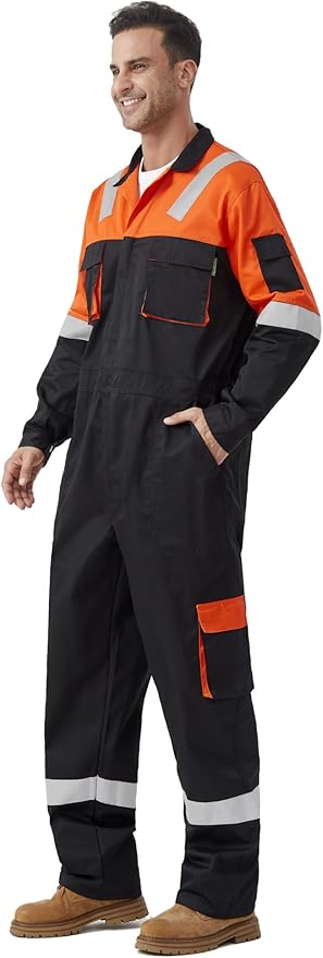 Men's Work Coverall High Visibility Overalls Mechanics Coveralls Workwear Jumpsuit with Multi Pockets