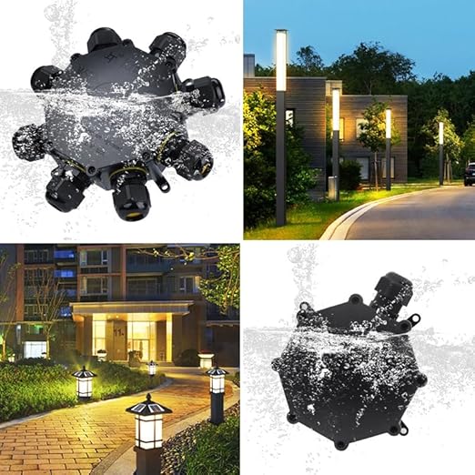 IP68 Waterproof Junction Box Outdoor,8-Way Electrical Cable Box Outdoor with 8Way M25 Gland Wire Connector Extension Electrical Cable Project Protector for Diameter Cable Ø8-12mm Black
