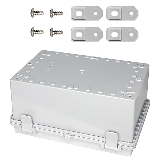 Waterproof Outdoor Junction Box ABS Plastic Electrical Enclosure Hinged Cover Electric Box with Mounting Plate for LED Lights, Solar Panels, and Surveillance Cameras(11.4"x7.4"x5.5")