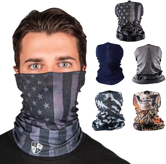 S A Company 5-Pack UV Face Shield | UV 30+ Multipurpose Neck Gaiter Balaclava for Adults | Multiple Color Packs