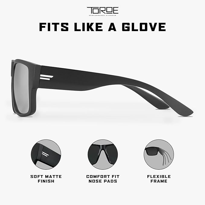 TOROE Z87+ Polarized Safety Sunglasses Matte Black TR90 Frame, ANSI Rated Lens
