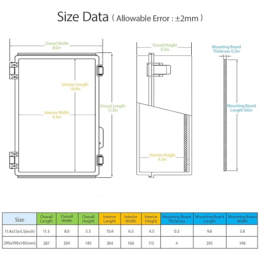 LeMotech Electrical Box, IP67 Waterproof Hinged Cover Stainless Steel Latch Junction Box, ABS Plastic Electrical Enclosure with Mounting Plate,Wall Brackets, Cable Glands,11.4"x7.5"x5.5",Grey