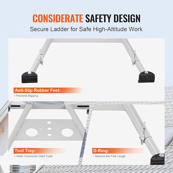 VEVOR Ladder Stabilizer, Adjustable Feet Extension Ladder Standoff, Heavy Duty Wall Ladder Accessories for Roof Gutter, Easy to Use & Wide Adaptability & Anti-Slip Rubber Feet, 330 lbs Weight Rating