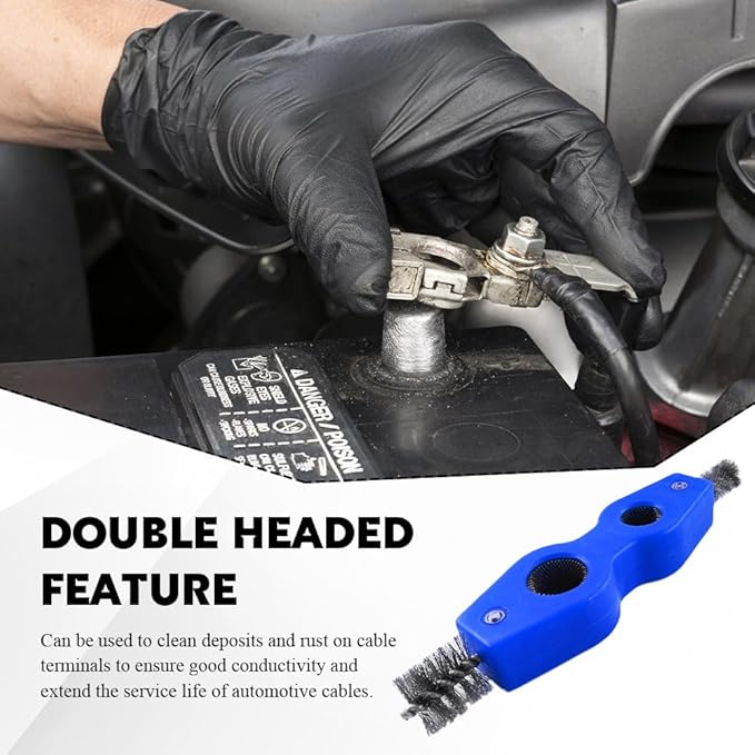 4 in 1 Car Battery Cleaning Brush, Battery Terminal Brush, Anti-Rust Auto Battery Cleaner with Steel Wire, Car Accessories Vehicle Machine Parts Cleaning Tools Fit for Auto Marine (Blue)