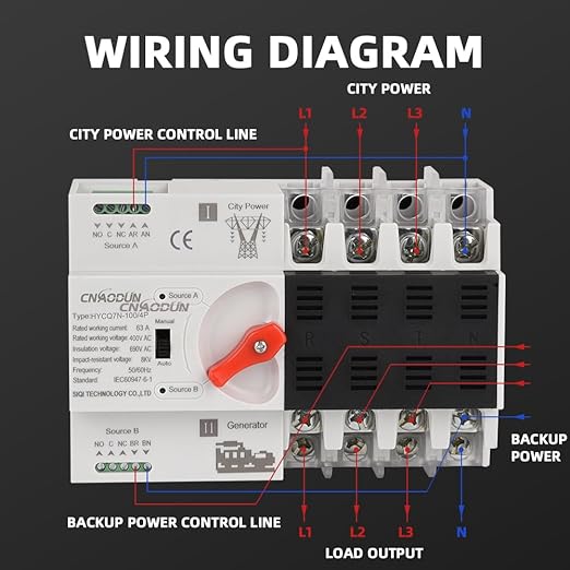 Automatic Transfer Switch ATS 4P 100A 400V Dual Power Electrical Selector Switch Din Rail Type Millisecond Switching