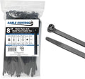 Kable Kontrol Cable Ties with Metal Tooth, 8 Inch 100 Pcs, 120 Lbs Tensile Strength, Metal Pawl, Stainless Steel Toothed Self-Locking Device, UV Resistant Steel Barb Zip Ties - Black